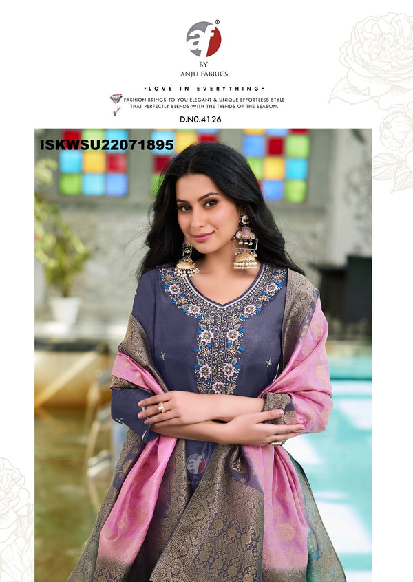 Embroidered Dola Silk Kurti With Silk Pant And Jacquard Dupatta-ISKWSU21071895