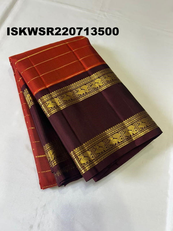 Kanchipuram Handloom Silk Saree With Contrast Blouse-ISKWSR220713500
