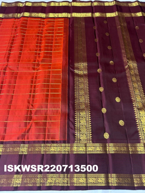 Kanchipuram Handloom Silk Saree With Contrast Blouse-ISKWSR220713500