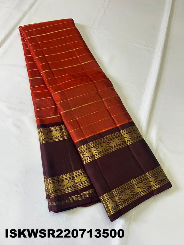 Kanchipuram Handloom Silk Saree With Contrast Blouse-ISKWSR220713500