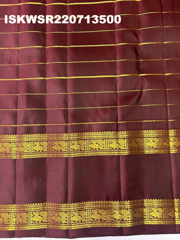 Kanchipuram Handloom Silk Saree With Contrast Blouse-ISKWSR220713500