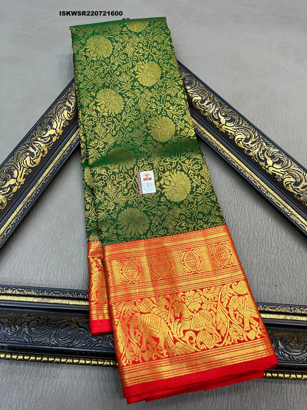 Kanchipuram Handloom Silk Saree With Contrast Blouse-ISKWSR220721600