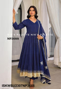 Sequined Malmal Cotton Anarkali Kurti With Pant And Dupatta-ISKWSU2307NP3688/87/86