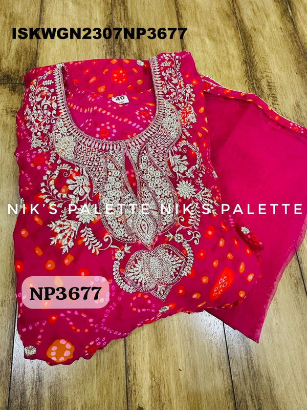 Bandhani Printed Viscose Georgette Gown With Net Dupatta-ISKWGN2307NP3677