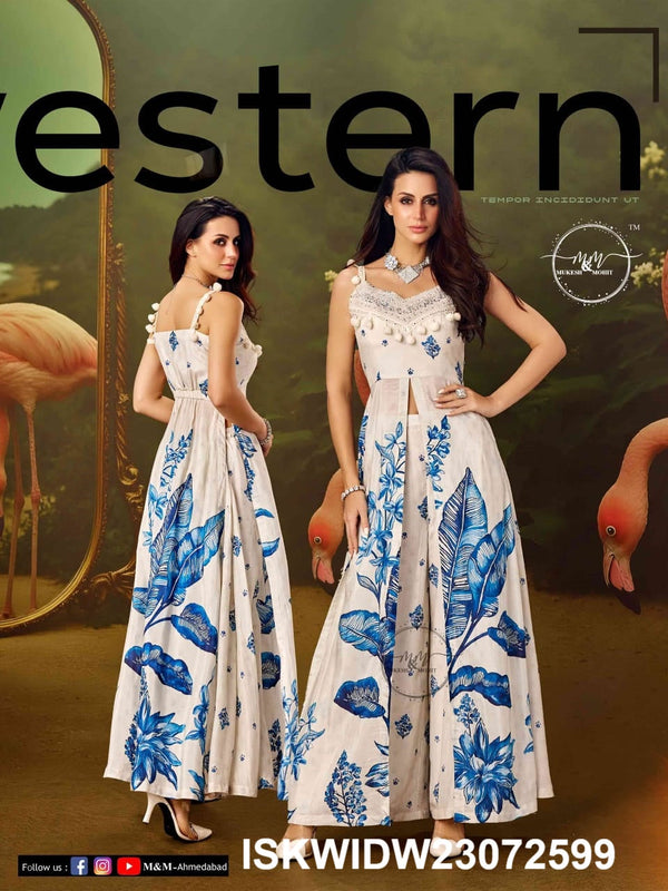 Printed Silk Front Slit Top And Palazzo-ISKWIDW23072599