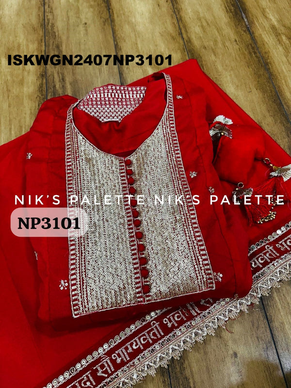 Embroidered Silk Gown With Sequined Dupatta-ISKWGN2407NP3101