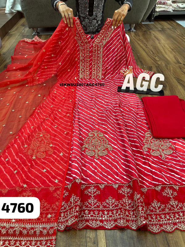 Lehariya Printed Chinon Silk Anarkali Kurti With Chinon Pant And Organza Dupatta-ISKWSU2407AGC4760
