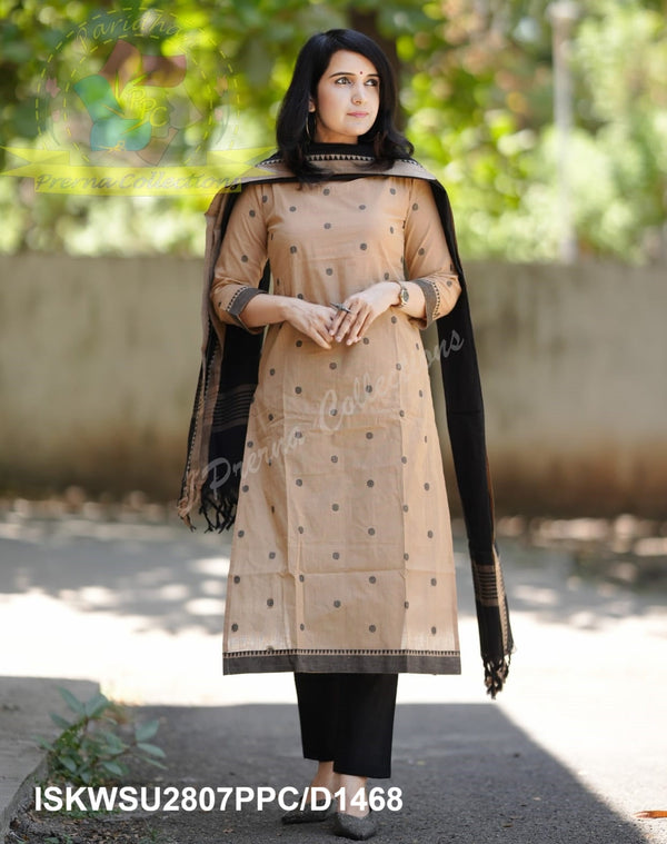 Handloom Cotton Kurti With Cotton Pant And Handloom Cotton Dupatta-ISKWSU2807PPC/D1468