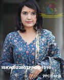 Hand Block Printed Cotton Anarkali Kurti With Pant And Chanderi Silk Dupatta-ISKWSU2807PPC/D1316