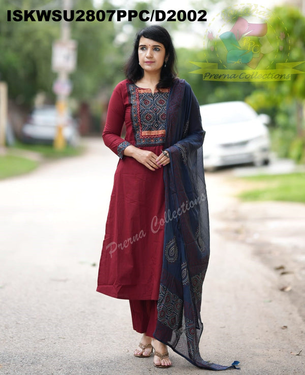 Khadi Cotton Kurti With Khadi Pant And Block Printed Dupatta-ISKWSU2807PPC/D2002