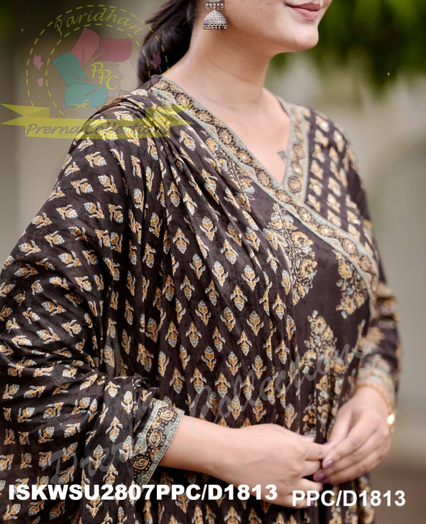 Ajrakh Printed Cotton Anarkali Kurti With Pant And Malmal Cotton Dupatta-ISKWSU2807PPC/D1813