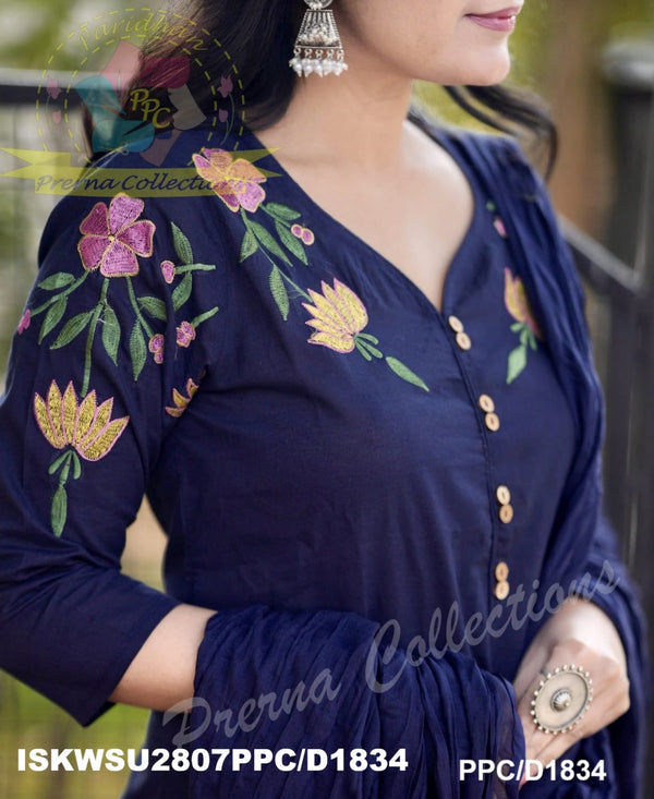Embroidered Cotton Kurti With Pant And Malmal Cotton Dupatta-ISKWSU2807PPC/D1834
