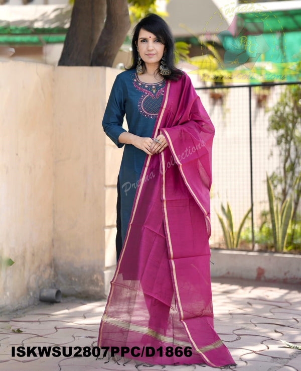 Handloom Silk Kurti With Silk Pant And Handloom Dupatta-ISKWSU2807PPC/D1866