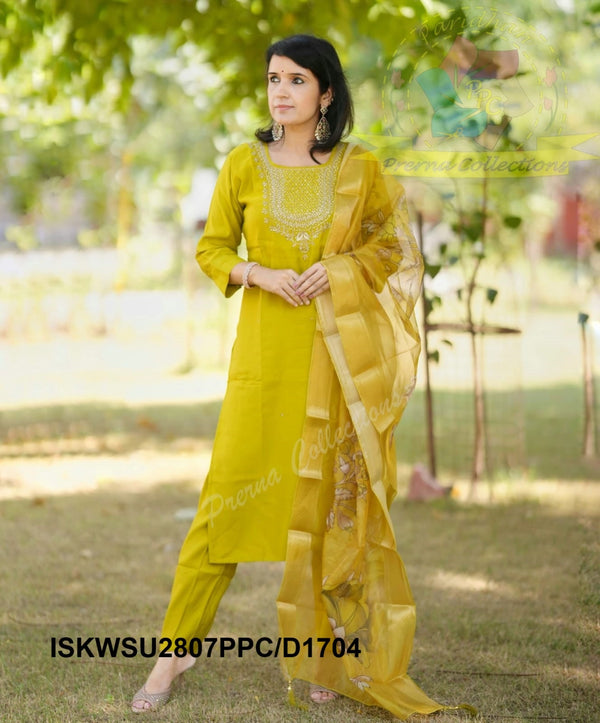 Embroidered Silk Kurti With Pant And Digital Printed Dupatta-ISKWSU2807PPC/D1704
