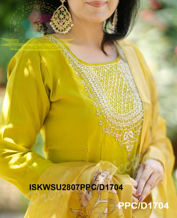 Embroidered Silk Kurti With Pant And Digital Printed Dupatta-ISKWSU2807PPC/D1704