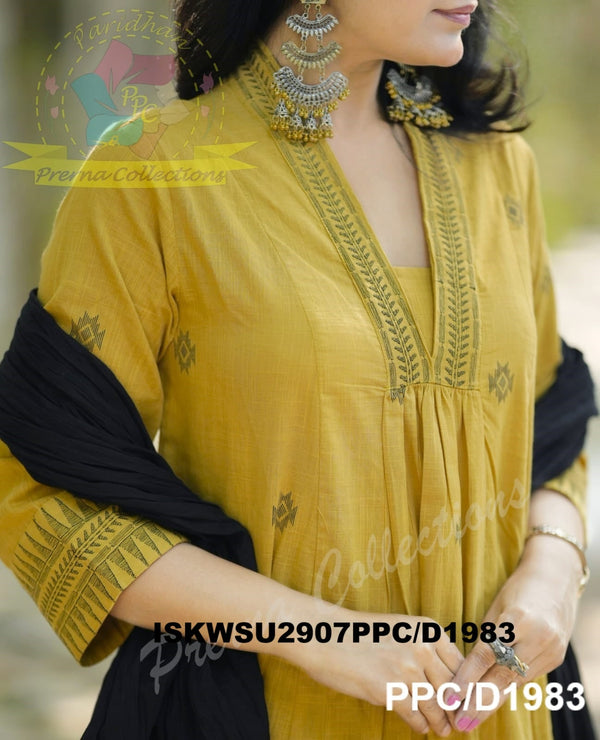 Discharge Printed Cotton Kurti With Pant And Crushed Malmal Cotton Dupatta-ISKWSU2907PPC/D1983