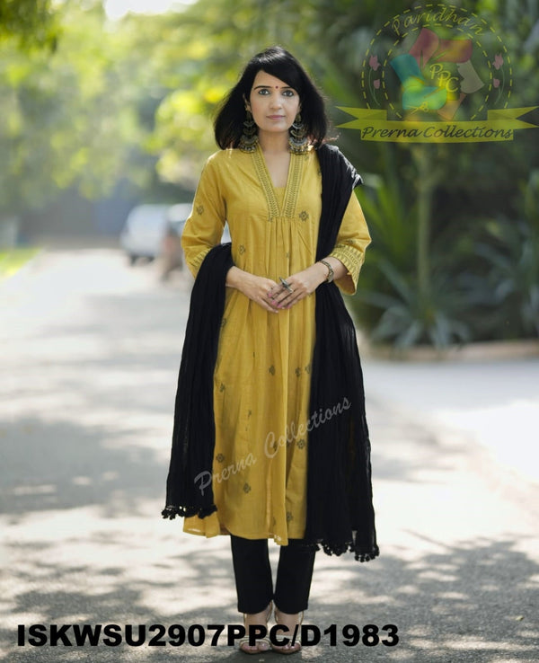 Discharge Printed Cotton Kurti With Pant And Crushed Malmal Cotton Dupatta-ISKWSU2907PPC/D1983