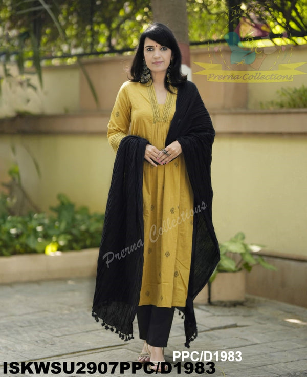 Discharge Printed Cotton Kurti With Pant And Crushed Malmal Cotton Dupatta-ISKWSU2907PPC/D1983