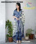 Kalamkari Printed Cotton Anarkali Kurti With Pant And Block Printed Malmal Cotton Dupatta-ISKWSU2907PPC/D1965