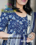 Kalamkari Printed Cotton Anarkali Kurti With Pant And Block Printed Malmal Cotton Dupatta-ISKWSU2907PPC/D1965
