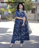 Kalamkari Printed Cotton Anarkali Kurti With Pant And Block Printed Malmal Cotton Dupatta-ISKWSU2907PPC/D1965