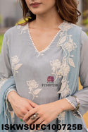 Embroidered Malmal Cotton Kurti With Cotton Pant And Dupatta-ISKWSUFC100725G/FC100725B