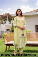 Embroidered Malmal Cotton Kurti With Cotton Pant And Dupatta-ISKWSUFC100725G/FC100725B