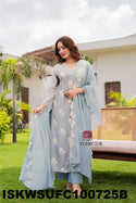 Embroidered Malmal Cotton Kurti With Cotton Pant And Dupatta-ISKWSUFC100725G/FC100725B