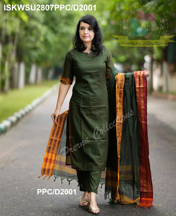 Cotton Silk Kurti With Pant And Dupatta-ISKWSU2807PPC/D2001