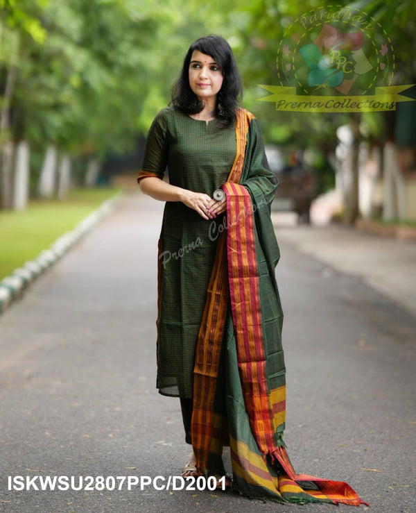 Cotton Silk Kurti With Pant And Dupatta-ISKWSU2807PPC/D2001