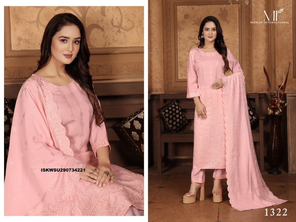 Embroidered Chanderi Kurti With Pant And Dupatta-ISKWSU290734221