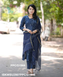 Hand Weaved Cotton Kurti With Pant And Kota Doriya Dupatta-ISKWSU2907PPC/D1966