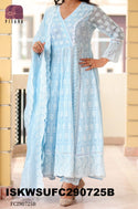 Chikankari Cotton Flared Kurti With Pant And Dupatta-ISKWSUFC290725B/FC290725P