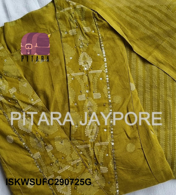 Ikkat Printed Cotton Kurti With Striped Pant And Dupatta-ISKWSUFC050725P/FC290725G