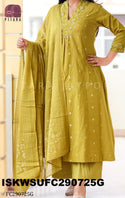 Ikkat Printed Cotton Kurti With Striped Pant And Dupatta-ISKWSUFC050725P/FC290725G