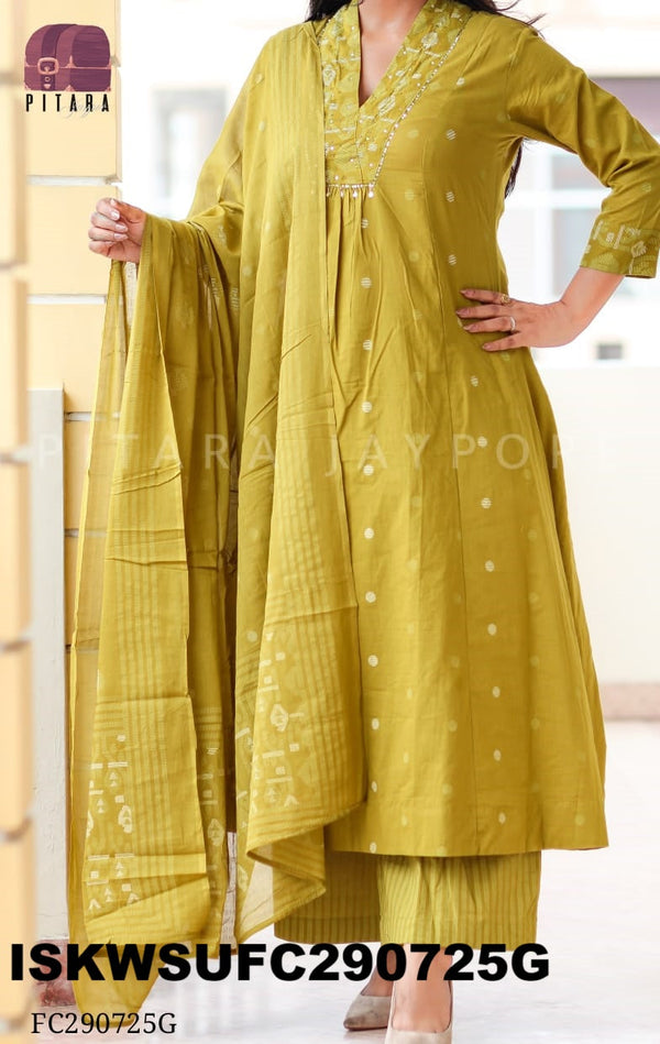 Ikkat Printed Cotton Kurti With Striped Pant And Dupatta-ISKWSUFC050725P/FC290725G