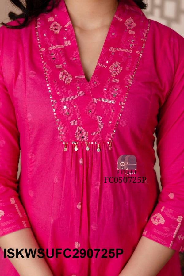 Ikkat Printed Cotton Kurti With Striped Pant And Dupatta-ISKWSUFC050725P/FC290725G