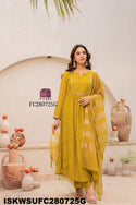 Embroidered Maslin Silk Kurti With Silk Pant And Tissue Silk Dupatta-ISKWSUFC280725P/FC280725G
