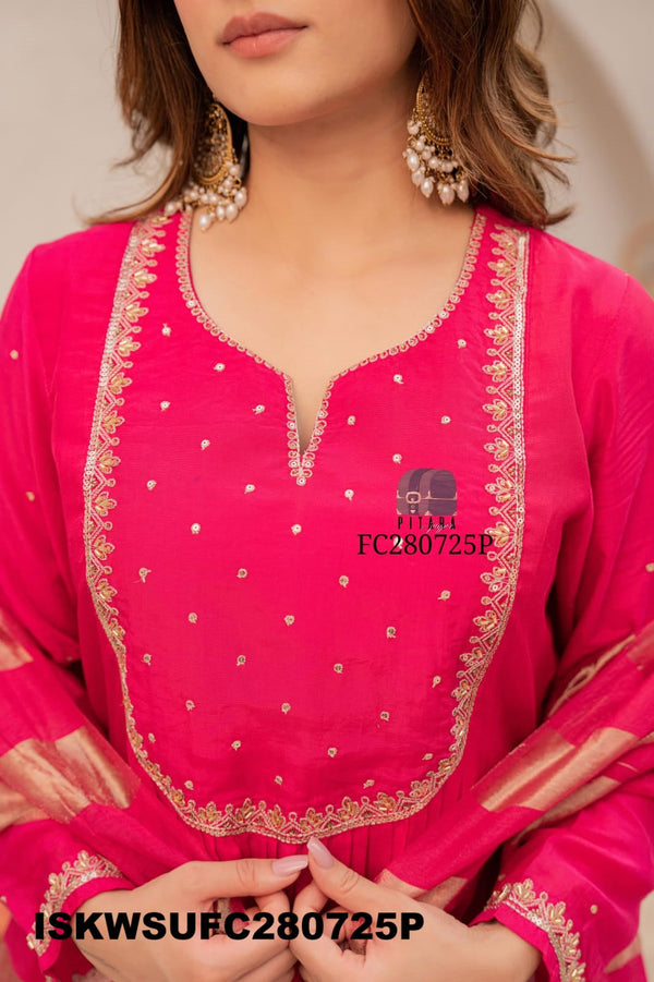 Embroidered Maslin Silk Kurti With Silk Pant And Tissue Silk Dupatta-ISKWSUFC280725P/FC280725G
