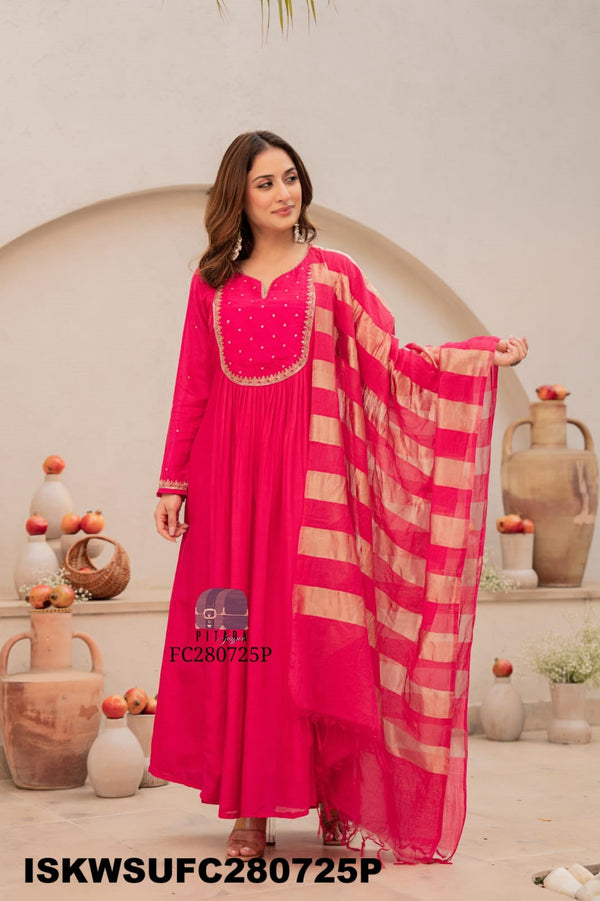 Embroidered Maslin Silk Kurti With Silk Pant And Tissue Silk Dupatta-ISKWSUFC280725P/FC280725G