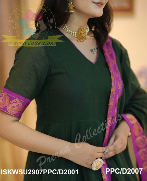 Cotton Silk Anarkali Kurti With Pant And Dupatta-ISKWSU2907PPC/D2001