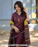 Ikkat Printed Silk Kurti With Pant And Dupatta-ISKWSU3007PPC/D2009