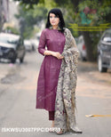 Khadi Cotton Kurti With Khadi Pant And Madhubani Printed Dupatta-ISKWSU3007PPC/D1889