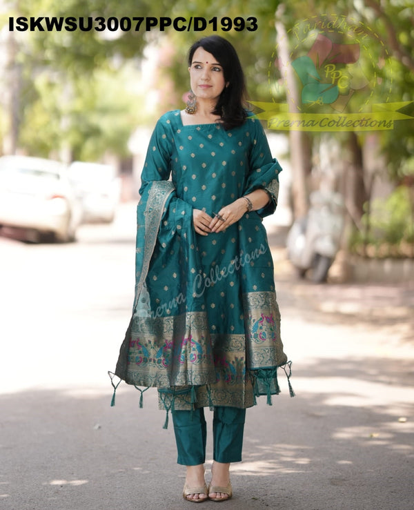 Banarasi Weaved Chanderi Silk Kurti With Silk Pant And Banarasi Dupatta-ISKWSU3007PPC/D1993