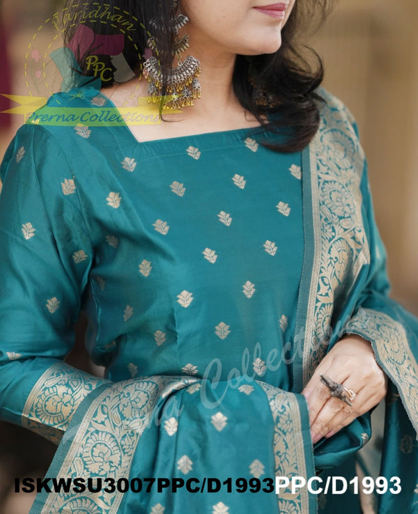 Banarasi Weaved Chanderi Silk Kurti With Silk Pant And Banarasi Dupatta-ISKWSU3007PPC/D1993