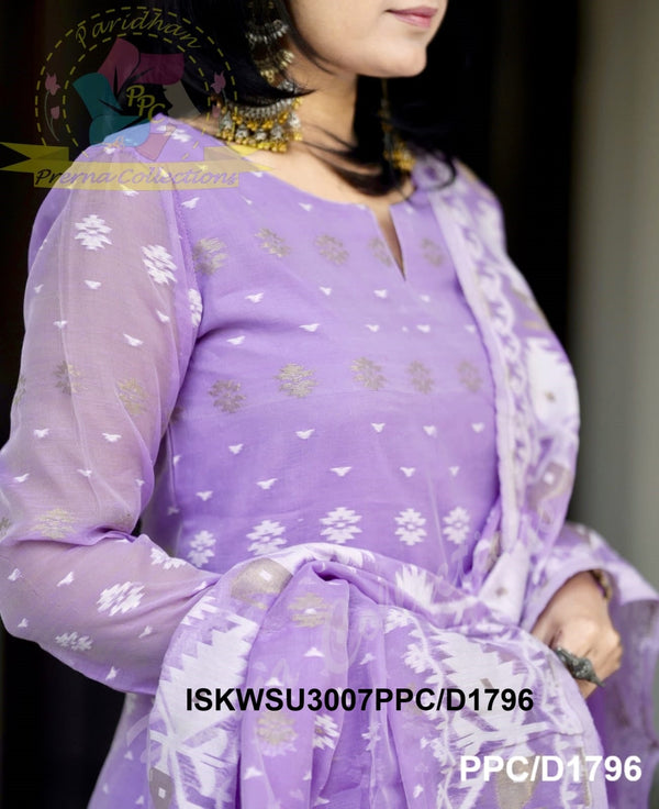 Jamdani Hand Weaved Cotton Kurti With Pant And Dupatta-ISKWSU3007PPC/D1796