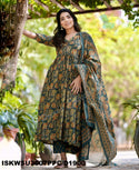 Kalamkari Printed Cotton Anarkali Kurti With Pant And Malmal Cotton Dupatta-ISKWSU3007PPC/D1900