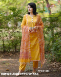 Embroidered Khadi Cotton Kurti With Pant And Hand Block Printed Kota Doriya Dupatta-ISKWSU3007PPC/D1553