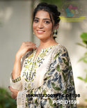 Embroidered Handloom Cotton Kurti With Pant And Kalamkari Printed Khadi Silk Dupatta-ISKWSU3007PPC/D1598