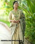 Embroidered Handloom Cotton Kurti With Pant And Kalamkari Printed Khadi Silk Dupatta-ISKWSU3007PPC/D1598